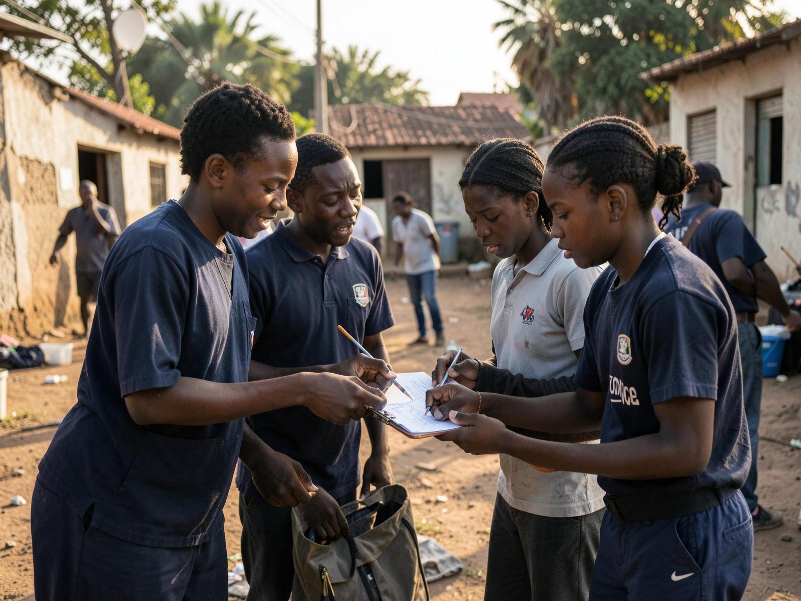 Young African volunteers planning and organising a community initiative outdoors in their neighbourhood