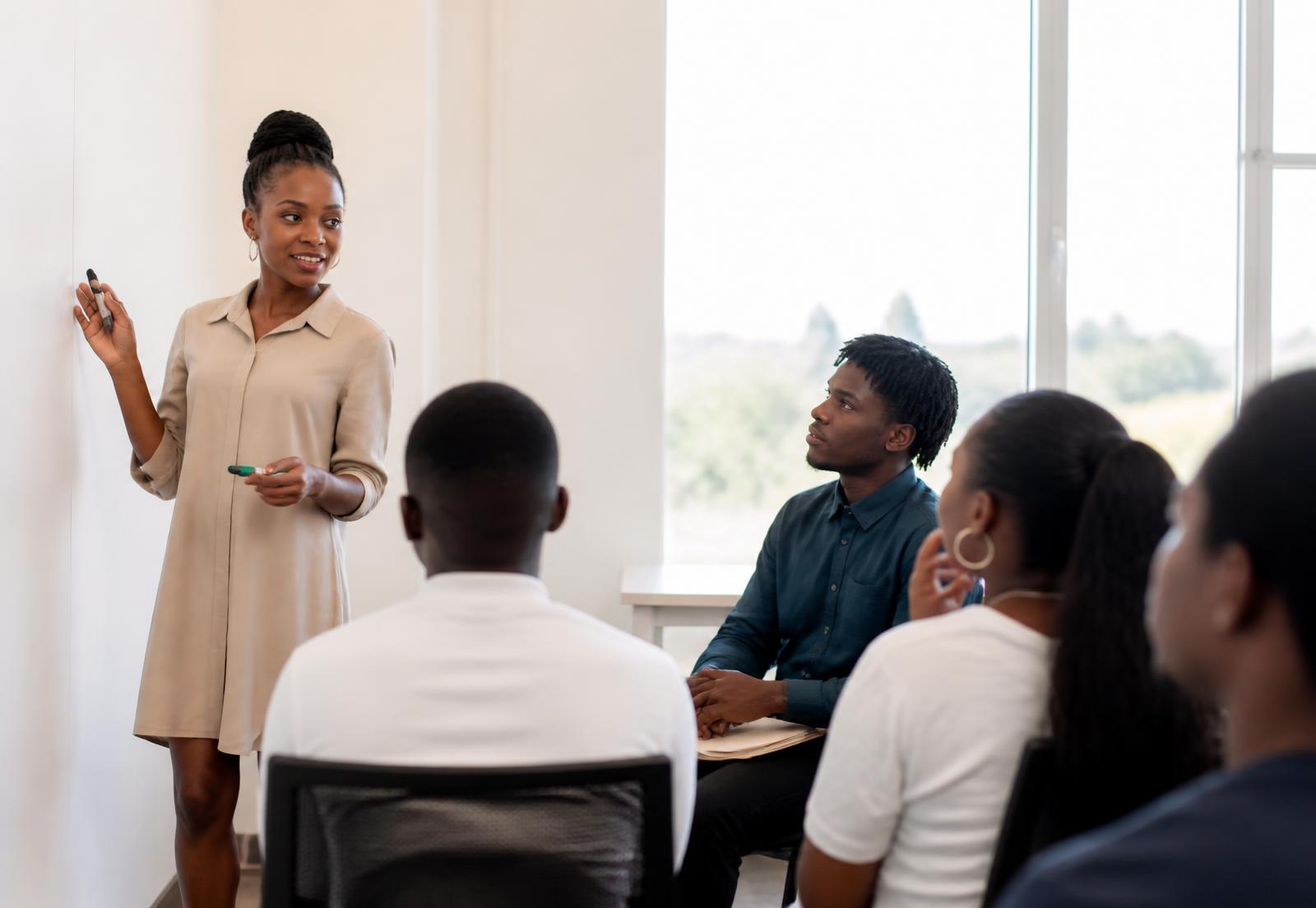 AYCADO Academy facilitator leading a career development training session with young African participants